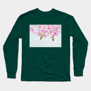 Two Hummingbirds and Magnolia Flowers Long Sleeve T-Shirt